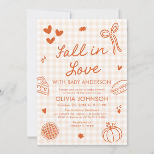 Orange Gingham Handgezeichnete Fall in Love Babypa Einladung