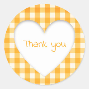 Orange Gingham Heart Runder Aufkleber