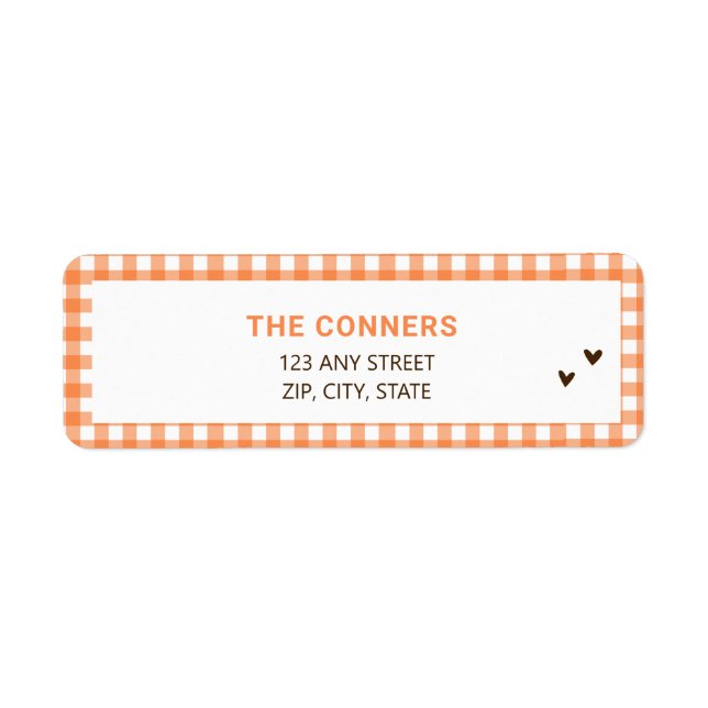 Orange Gingham Herbst-Babyshower-Rücksendeadresse (Vorne)