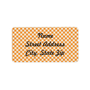 Orange Gingham Hintergrundadresse Aufkleber Adressaufkleber