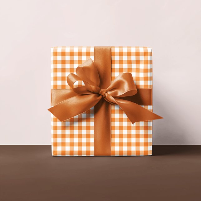 Orange Gingham Kariert Multi Geschenkpapier Set (Orange and White Gingham - Country Farmhouse Theme)