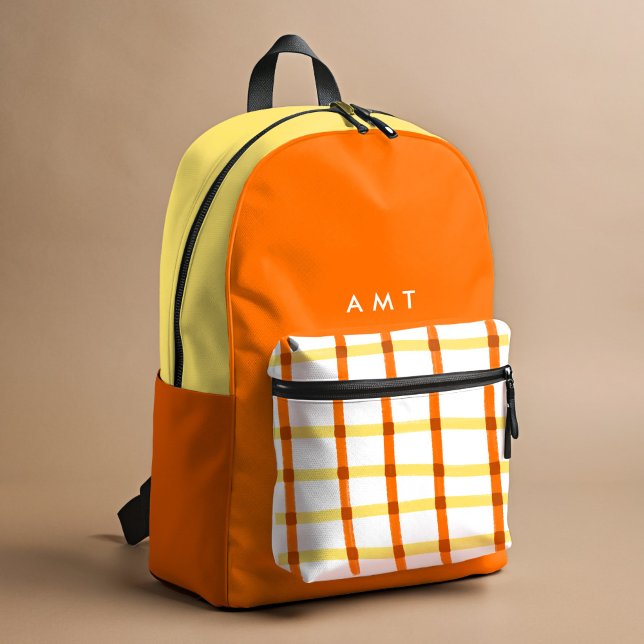 Orange Gingham Karierte Personalisierte Namen Init Bedruckter Rucksack (Von Creator hochgeladen)