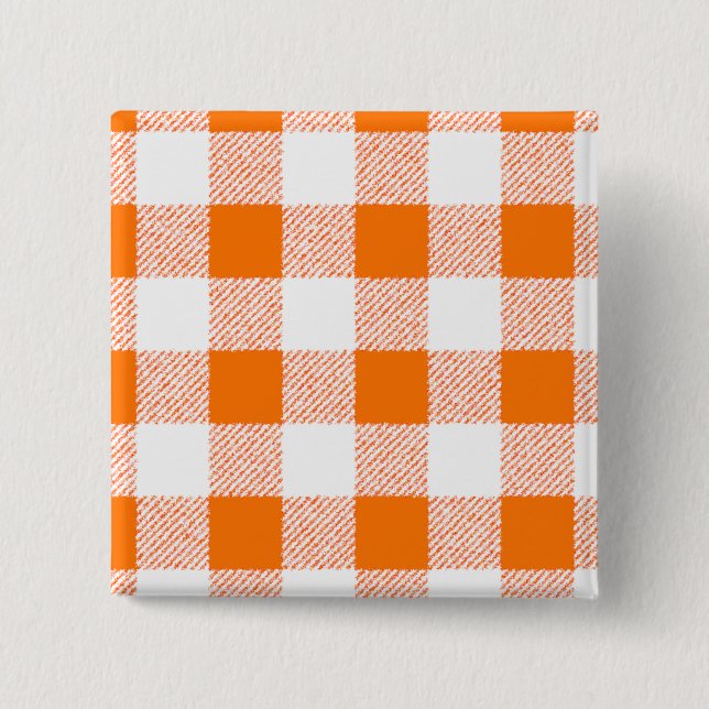 Orange Gingham Karo Pattern Button (Vorderseite)