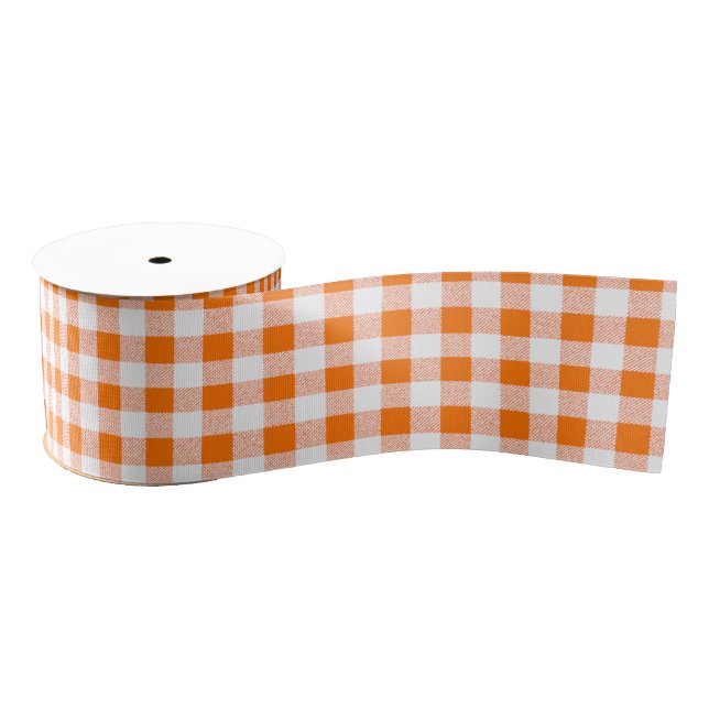 Orange Gingham Karo Pattern Ripsband (Spule)