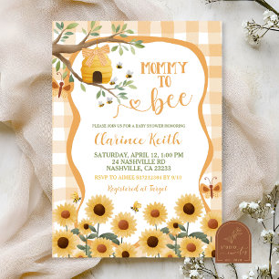 Orange Gingham Karo Sonnenblume Biene Baby Shower Einladung