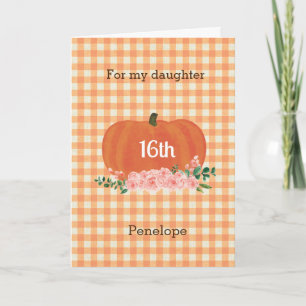 Orange Gingham Kürbis Herbst Geburtstag Tochter Karte