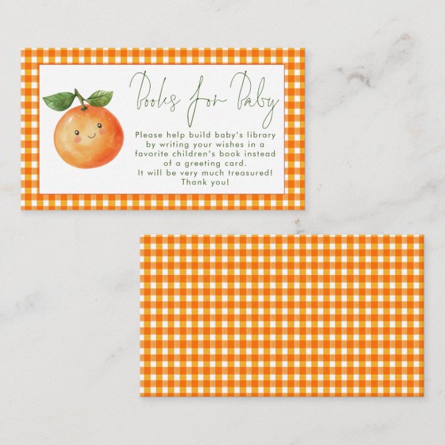 Orange Gingham Little Süsse Books for Baby Shower Begleitkarte (Vorne/Hinten)