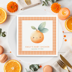 Orange Gingham Mädchen Little Cutie Baby Shower Serviette