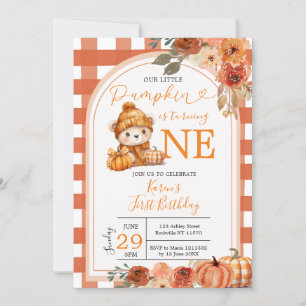 Orange Gingham Our Little Pumpkin 1. Geburtstag Einladung