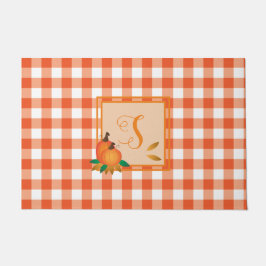 Orange Gingham Pattern Fall Monogram Doormat Fußmatte