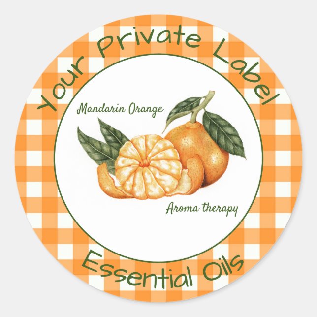 Orange Gingham Private Essential Oils Runder Aufkleber (Vorderseite)