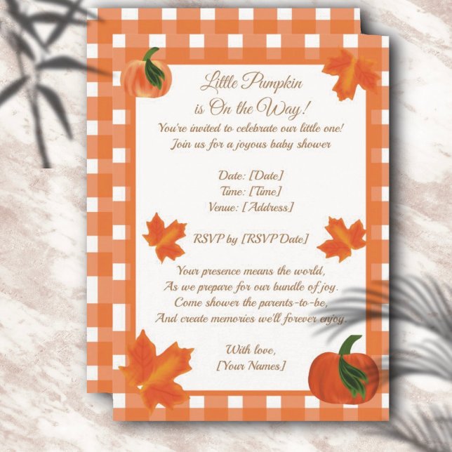 Orange Gingham Pumpkin Baby Shower Einladung (Von Creator hochgeladen)