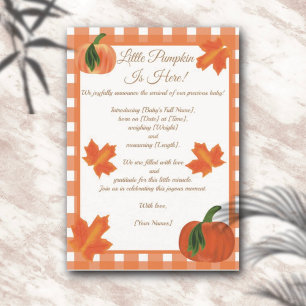 Orange Gingham Pumpkin Birth Ankündigung