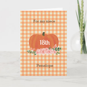 Orange Gingham Pumpkin Fall Birthday Niece Karte