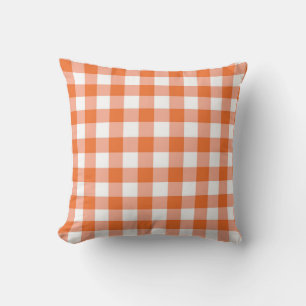Orange Gingham Reversible Throw Pillow Kissen