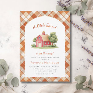 Orange Gingham Roter Stall Kleine Keimzelle Babypa Einladung