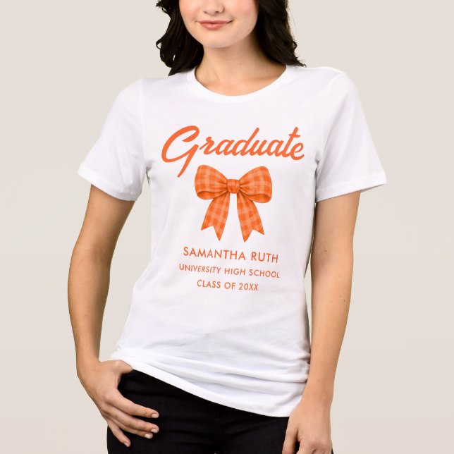 Orange Gingham-Schleife Abschluss Tri-Blend Shirt (Vorderseite)