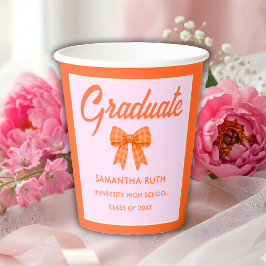 Orange Gingham-Schleife Abschlussfeier Papiertasse Pappbecher