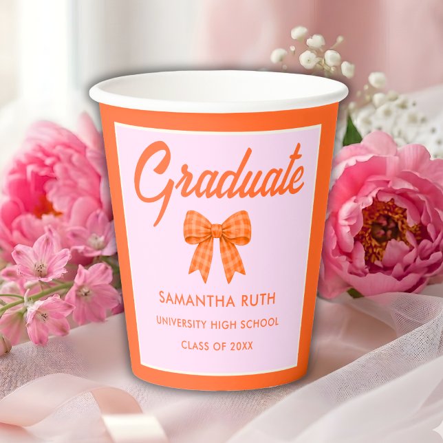Orange Gingham-Schleife Abschlussfeier Papiertasse Pappbecher (Von Creator hochgeladen)
