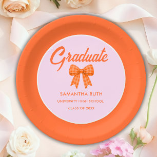 Orange Gingham-Schleife Abschlussfeier Pappteller