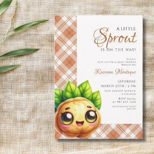 Orange Gingham Sellerie Kleiner Spross Babyparty Einladung