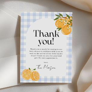 Orange Gingham-Zitrus-Baby-Party Dankeskarte