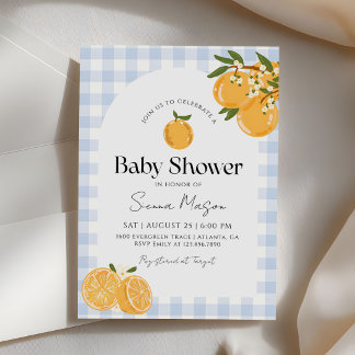 Orange Gingham-Zitrus-Baby-Party Einladung