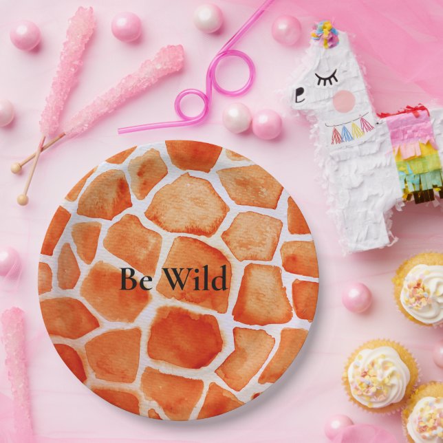 Orange Giraffe Animal Print Pappteller (Party)