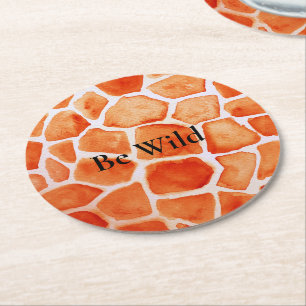 Orange Giraffe Animal Print Runder Pappuntersetzer