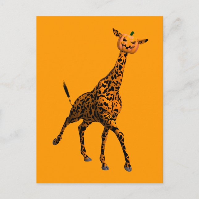 Orange Giraffe mit Pumpkin Head Postkarte (Vorderseite)