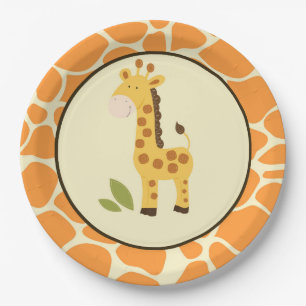 Orange Giraffe Plate / Jungle Partyware Pappteller