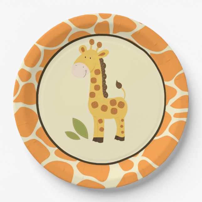 Orange Giraffe Plate / Jungle Partyware Pappteller (Vorderseite)