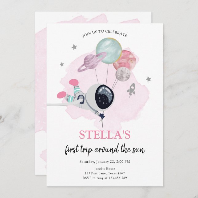 Orange Girl Weltraumatronin Erstgeburt Einladung (Vorne/Hinten)