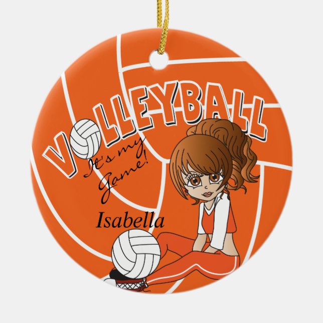 Orange Girly Volleyball Keramik Ornament (Vorne)