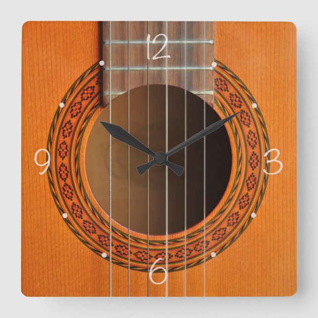 Orange-Gitarre Quadratische Wanduhr (Vorderseite)