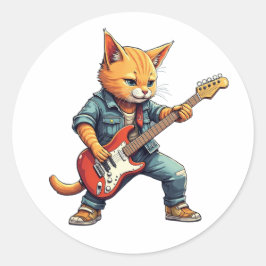 Orange Gitarre spielend Runder Aufkleber