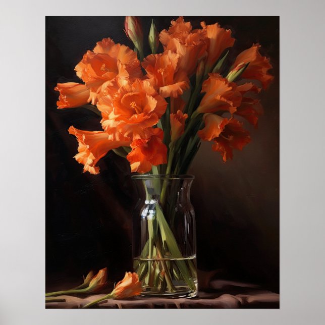 Orange Gladiolus Blume Art Print Poster (Vorne)