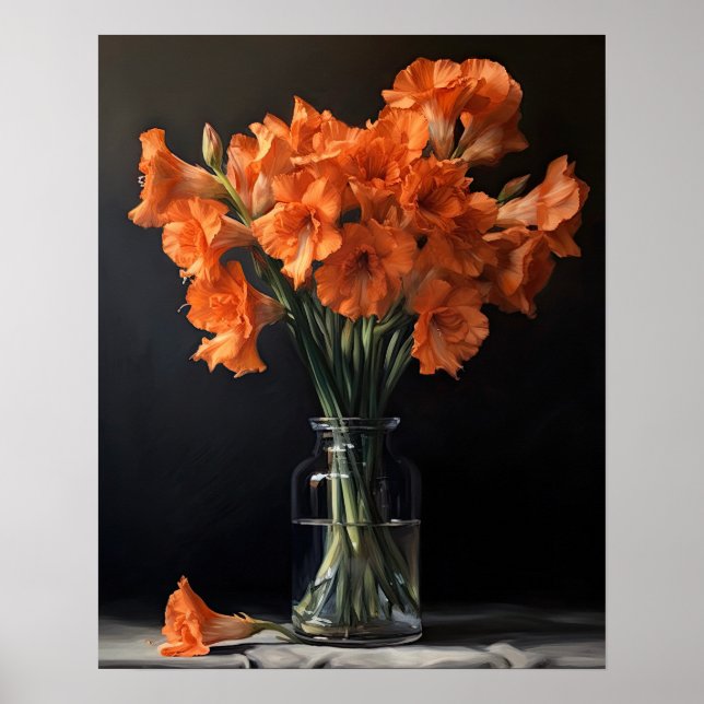 Orange Gladiolus Blume Art Print Poster (Vorne)
