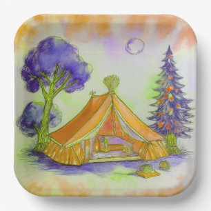 Orange Glamping-Papierteller Pappteller