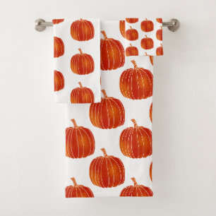 Orange Glänzende Süße Herbst Halloween Kürbisse Badhandtuch Set