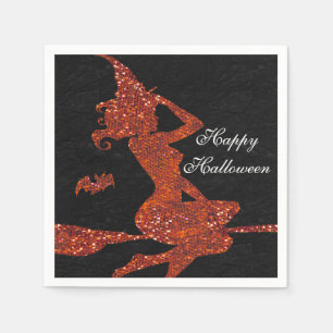 Orange Glitter Halloween Hexen Kostüm Party Serviette