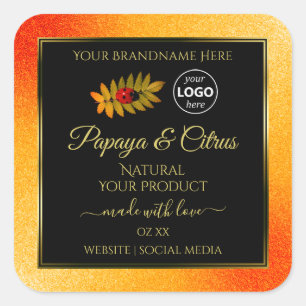Orange Glitzer Black Product Labels Ladybug Logo Quadratischer Aufkleber