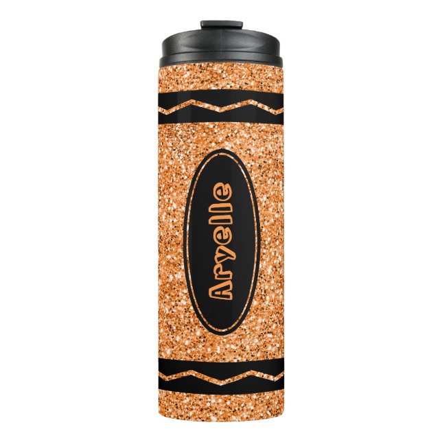 Orange Glitzer Crayon Individuelle Name DrInk Tumb Thermosbecher (Vorderseite)