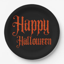 Orange Glitzer Happy Halloween Paper Plate