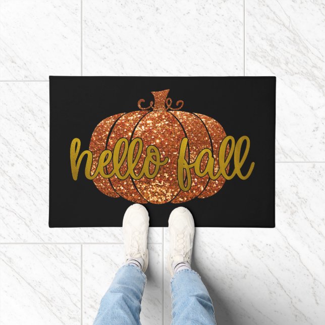 Orange Glitzer Pumpkin Hello Fall Doormat Fußmatte (Indoor)