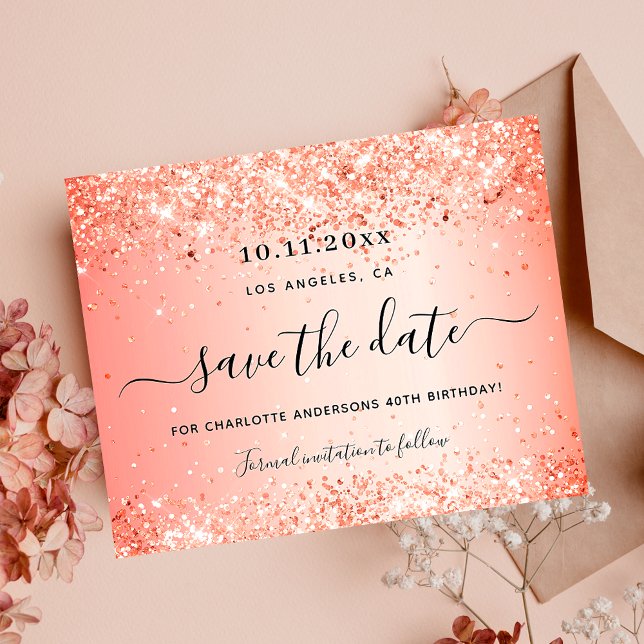 Orange Glitzer Save the Date Glattleder zum Geburt (Von Creator hochgeladen)