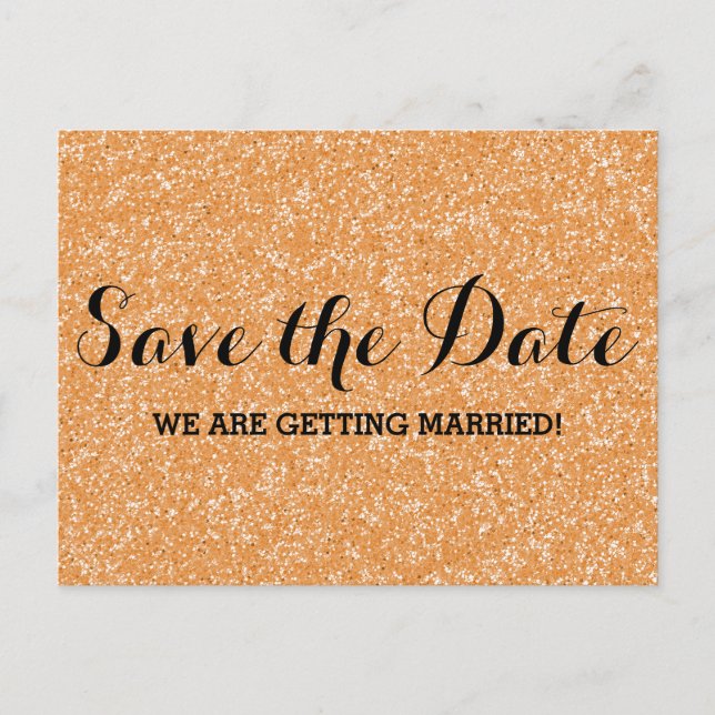 Orange Glitzer Save the Date Postkarte (Vorderseite)