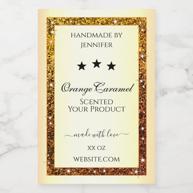 Orange Glitzer Sparkle Product Labels Gold Effekt Lebensmitteletikett (Einzelnes Label)