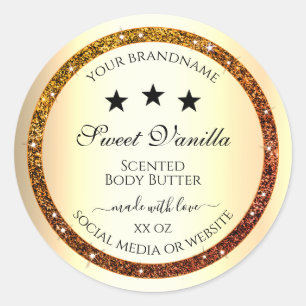Orange Glitzer Sparkle Product Labels Gold Effekt Runder Aufkleber