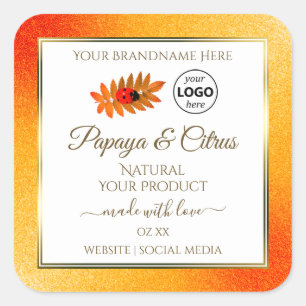 Orange Glitzer White Product Labels Ladybug Logo Quadratischer Aufkleber